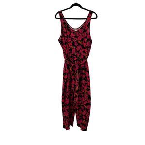 Kensie Womens Sleeveless Floral Jumpsuit Black Pink L Large